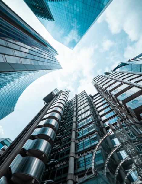 Financial district towers viewed from below